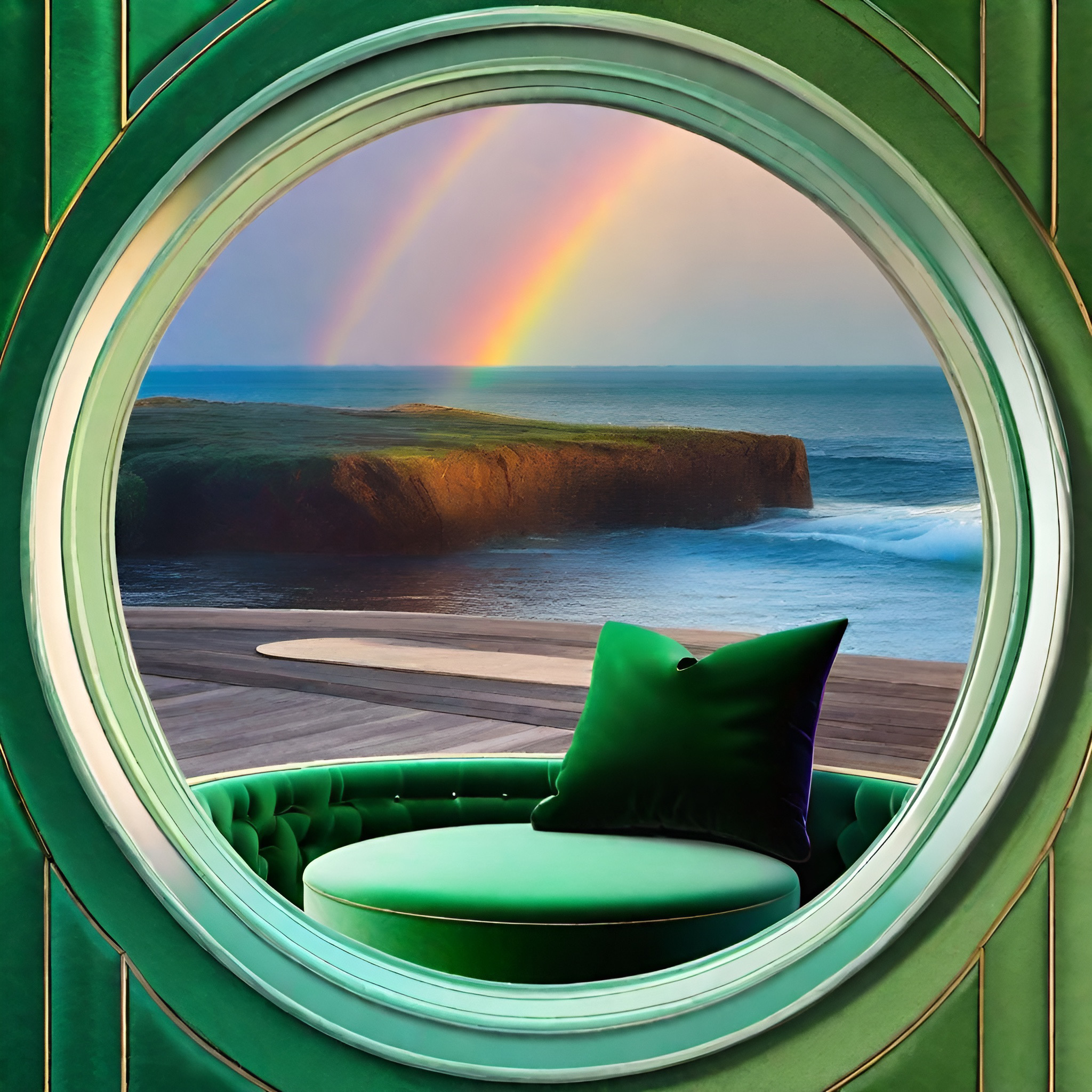 Circular green room facing the ocean